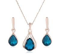 KONFEN Parure Gioielli Cristallo Donna, 2 Pezzi Set Collana Ciondolo Cristallo Girocollo Orecchini, Crystalline Gioielli Parure Collana e Orecchini per Donne Ragazze (Blu)