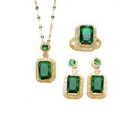KONFEN Parure Gioielli Donna, Set 3 Pezzi Collana Cristallo Girocollo con Orecchini e Anelli Regolabile con Zircone per Donne Ragazze (Verde)