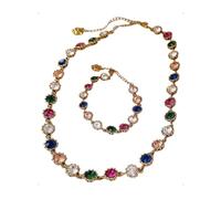 KONFEN Parure Gioielli Zirconi Donna, 2 Pezzi Set Collana Girocollo Bracciali con Cubic Zirconia Colorati, Parure Collana e Bracciali Gioielli Vintage per Donne Ragazze