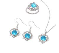 KONFEN Set di Gioielli da Donna, Collana con Ciondolo a Forma di Cuore, Anello e Orecchini con Cubic Zirconia e Strass, Collane di Lunghezza Regolabile, Regalo per Ragazze, Blu