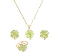KONFEN Set di Gioielli da Donna, Collana con Ciondolo a Forma di Quadrifoglio, Orecchini e Anello con Opale, Collane a Quadrifoglio Ruotate, Collane Lunghezza Regolabile Regalare per Ragazze, Oro