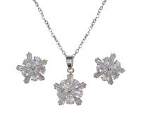 KONFEN Set di Gioielli da Donna, Collana e Orecchini Ciondolo a Forma di Fiore con Zirconi per Donna, Collane Regolabili in Lunghezza Orecchini da Regalare a Donne e Ragazze, Argento