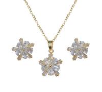 KONFEN Set di Gioielli da Donna, Collana e Orecchini Ciondolo a Forma di Fiore con Zirconi per Donna, Collane Regolabili in Lunghezza Orecchini da Regalare a Donne e Ragazze, Oro