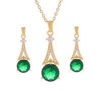 KONFEN Set di Gioielli Donna con Zirconi Cubici Smeraldo, Collana Orecchini Set Forma di Torre, Catena Regolabile Collana Orecchini Anello Set, Qualità Superiore Classico Elegante 2 Pezzi, Verde