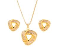 KONFEN Set Gioielli Donna Cubic Zirconia Triangle Shape, Collana e Orecchini Pendenti con Catena Regolabile, Parure 2 pz, Oro