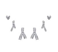 KONFEN Set Orecchini Donna 3 Paia, Orecchini con Perno in Argento 925 e Zirconi, Anallergici Orecchini da Donna a Forma di Cuore e di X, Orecchini da Regalare a Donne e Ragazze, Argento