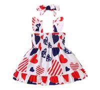 KONFEN Vestito Bambina a Senza Maniche - Collo Quadrato Vestito Neonata Abito con Cuore a Stelle a Righe + Fascia 2 Pezzi Set, Vestito Bambina Abito Abbigliamento Primavera Estate per 6-9 Mesi, Rosso