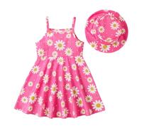 KONFEN Vestito Bambina a Senza Maniche - Margherita Vestito Neonata Abito + Cappello 2 Pezzi Set, Fiore Vestito Bambina Abito Abbigliamento Primavera Estate per 6-9 Mesi (Rosa)