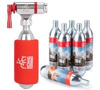 KONG MING CAR Set di gonfiaggio CO2 per ciclismo con 6 cartucce filettate di CO2 da 16 g/25 g, compatibile con valvole Presta e Schrader (Gonfiatore + 25 g x 6 cartucce di CO2)