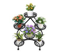 KONGKUNI Supporto per piante da interno con ruote, scaffale per piante in metallo a 6 livelli per esterni, per più piante, a forma di cuore, supporto per piante per soggiorno, patio, balcone, nero