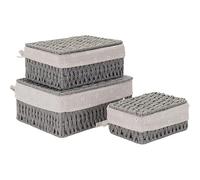Kongming 3 pezzi Cestino Portaoggetti porta Coperchi e Fodera rimovibile, Scatole Portaoggetti impilabile Cesto Vimini Intrecciato per Camerette, Cassetti, Cucine, Bagno, Soggiorno (grigio)