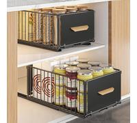 Kongming Cassetto Estraibile Cucina in metallo, Cassetti Estraibili Cestello Telescopico con manico e guide autoadesivo per Cucina Armadio (2 pezzi 40D X 24W X18H CM)