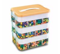 Kongming - Contenitore in plastica LEGO, contenitore trasparente con scomparti, contenitori impilabili per mattoncini, per riporre oggetti (giallo, 30,5×32,5×23 cm)