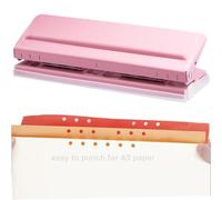 Kongming Foratrice per carta in metallo Spaziatura regolabile Perforatrice 6 fori Bucatrice per fogli A4, A5, A3, A6, B3, B4, B5, B6, B7 - Capacità di perforazione di 8 fogli (rosa)