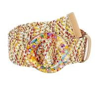 KONGNY Cintura da Donna Intrecciata Cinture Bohémien Larghe Vintage Fibbia Colorata Conchiglia Cintura Decorativa da Donna in Paglia Pp, Colore 105cm, Taglia unica