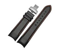 KONGNY Cinturino Da Uomo Con Cinturino Con Estremità Curva In Vera Pelle Da 22Mm 23Mm 24Mm, Oragne Line-Silver, 22mm