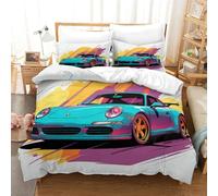 KONGNY Porsche Set Di Biancheria Da Letto Di 3D, Copripiumino in Microfibre Ipoallergenico 3 Pezzi Copripiumini Per Coppia Con Chiusura A Cerniera Set Per Adulti King（220x240cm）