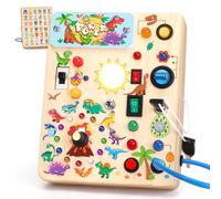 Konijiwa Dinosaur Busy Board Montessori giocattolo a partire da 1 anno | Activity Board giocattolo in legno con 10 interruttori e 23 luci a LED | Giocattolo educativo sensoriale per bambini da 1 a 3