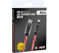 Konix Cavo USB 2.0 Type A verso Type C per PS5, Switch 2 e Xbox Series X|S - Ricarica rapida fino 12 watt - Lunghezza 1,2 m - Illuminazione LED rossa