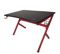 Konix Drakkar Scrivania Gaming Frigg 115 x 73,5 x 76 cm a Forma a K - Fibra di Legno e Acciaio - Portabicchieri e Supporto per Cuffie Inclusi - Nero e Rosso