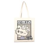 Konix Hello Kitty Bolsa Tote Bag de asas largas - 38 x 42 cm - 100% poliéster - Diseño guiño - Blanco