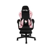 Konix Hello Kitty Sedia da ufficio gaming - Inclinazione del sedile 150° - Struttura in legno e metallo - Cuscino - Poggiapiedi - Nero e rosa