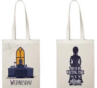 Konix Mercoledì Borsa tote con manici lunghi - 38 x 42 cm - 100% poliestere - Design This Is Writing Time - Bianco