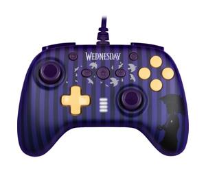 Konix Mercoledì Controller con cavo per Nintendo Switch, Switch 2 e PC - Funzione vibrazione - Impugnature antiscivolo - Cavo da 3 m - Viola e nero