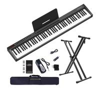 KONIX Pianoforte a tastiera semi ponderata a 88 tasti, pianoforte digitale full size con supporto, tastiera portatile per principianti, supporto USB-MIDI, include pedale sustain, alimentatore, borsa