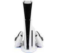 Konix Stazione di raffreddamento Power Station Cool & Charge Dock console PS5 Slim - Supporto di 2 controller DualSense - Illuminazione RGB - Bianco