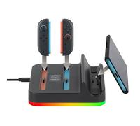 Konix Stazione di ricarica dock per console + 2 controller Nintendo Switch 2 - Illuminazione LED RGB personalizzabile - Compatibile con PlayStation Portal - Nero