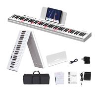 KONIX Tastiera per pianoforte pieghevole, 88 tasti, pianoforte pieghevole semi ponderato, tastiera elettronica portatile con tasti luminosi, pedale sustain, adesivi per tastiera, leggio e borsa per