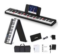 KONIX Tastiera pieghevole per pianoforte, 88 tasti, semi ponderata, pianoforte pieghevole portatile elettrico con chiave luminosa, pedale di sostegno, adesivi per pianoforte, supporto per spartiti e