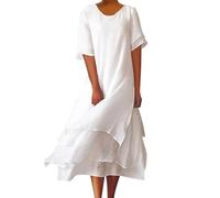 KonJim Abiti da donna con maniche vestito da spiaggia 2024 Resort abiti hawaiani abito estivo corto a maniche sbuffe a balze con volant abiti fluidi per feste da sera abiti da sera, bianco, L