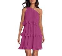 KonJim Abito estivo da donna 2024 monospalla senza maniche con orlo a volant abiti bohémien fluidi con volant a più livelli Midi Beach A-Line Abito casual in chiffon, Viola, S