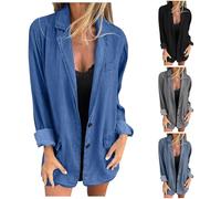 KonJim Blazer da donna oversize in denim giacche da lavoro con risvolto dentellato un bottone giacche casual a maniche lunghe aperto davanti jeans cardigan plus size cappotti primaverili leggeri abiti