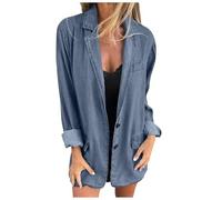 KonJim Blazer da donna oversize in denim giacche da lavoro con risvolto dentellato un bottone giacche casual a maniche lunghe aperto davanti jeans cardigan plus size cappotti primaverili leggeri abiti
