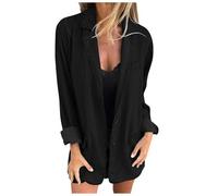 KonJim Blazer da donna oversize in denim giacche da lavoro con risvolto dentellato un bottone giacche casual a maniche lunghe aperto davanti jeans cardigan plus size cappotti primaverili leggeri abiti