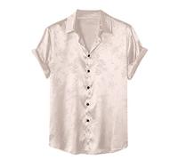 KonJim Camicie da uomo casual in raso di seta jacquard floreale con bottoni top a maniche corte camicie chambray camicie estive da spiaggia camicette, bianco, XL