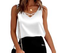 KonJim Canotte da donna in raso di seta con scollo a V estive casual senza maniche camicette Y2K per uscire Cami camicie da donna con cinturino sottile canotta top tinta unita magliette di base