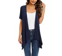 KonJim Cardigan da donna estivo alla moda a maniche corte tinta unita irregolare cardigan top cascata collo scialle fidanzato cardigan drappeggio anteriore aperto orlo irregolare kimono top, Marina