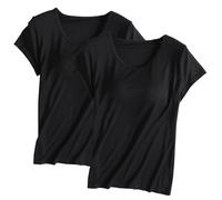 KonJim Confezione da 2 magliette da donna con reggiseno integrato, casual, a maniche corte, girocollo, tinta unita, imbottite, comode, elasticizzate, per yoga, palestra, pigiama da donna, A-L., 4XL