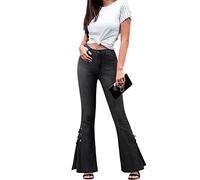 KonJim Jeans con fondo a campana per le donne a vita alta classici svasati pantaloni in denim con lacci elasticizzati svasati jeans pantaloni leggings, Nero , 3XL