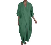 KonJim Maxi abiti da donna in cotone e lino con maniche a 3/4 casual con scollo a V abito lungo caftano taglie forti abito avvolgente premaman increspato con tasche oversize estate fluida boho abiti