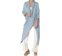 KonJim Top avvolgente da donna in lino casual arrotolabile a maniche lunghe camicette con collo ad anello asimmetrico caftano oversize orlo immerso top da donna caftano italiano leggero camicie lunghe