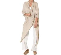 KonJim Top avvolgente da donna in lino casual arrotolabile a maniche lunghe camicette con collo ad anello asimmetrico caftano oversize orlo immerso top da donna caftano italiano leggero camicie lunghe