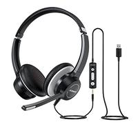 KONNAO Cuffia USB con microfono per PC, Cuffie per computer cablate da 3,5 mm con microfono di cancellazione del rumore, Cuffie stereo con MIC per PC, Controlli in linea, Cuffie da lavoro per Skype