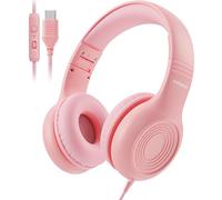 KONNAO Cuffie USB di tipo C per bambini, con cavo, con microfono, per ragazzi e ragazze, regolabili, 85 dB/94 dB, volume limitato (rosa)