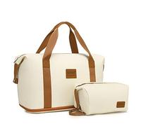 KONO Bagaglio a Mano per Ryanair 40x30x20, Borsone da Viaggio Donna Espandibile 36L con Custodia, Borsa Weekender Impermeabile Pieghevole per Donna Uomo, Beige Marrone