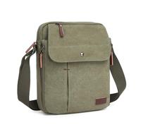 KONO Borsa a Tracolla Uomo, Piccola Borsa in Tela Leggera con Multiple Tasche, Ideale per Viaggi, Lavoro e Uso Quotidiano, Verde